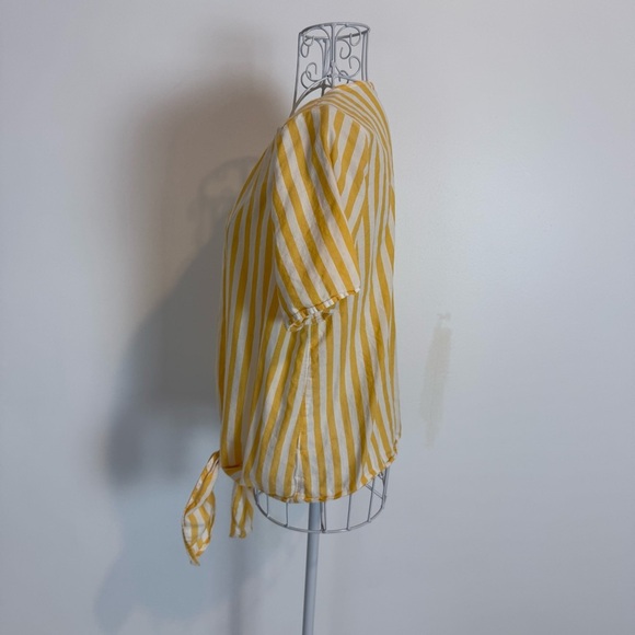 Madewell Agency Tie-Front Button Top Pompano Stripe cotton SZ M white yellow - Picture 5 of 9
